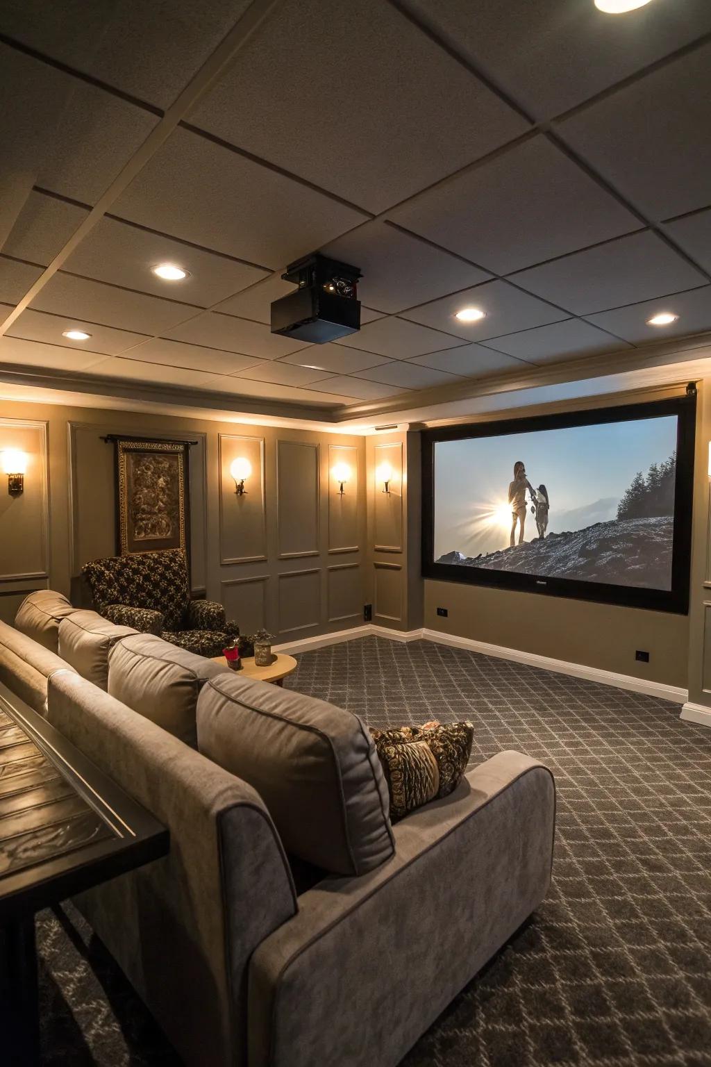 Savor the movie theater ambiance from the coziness of your basement.