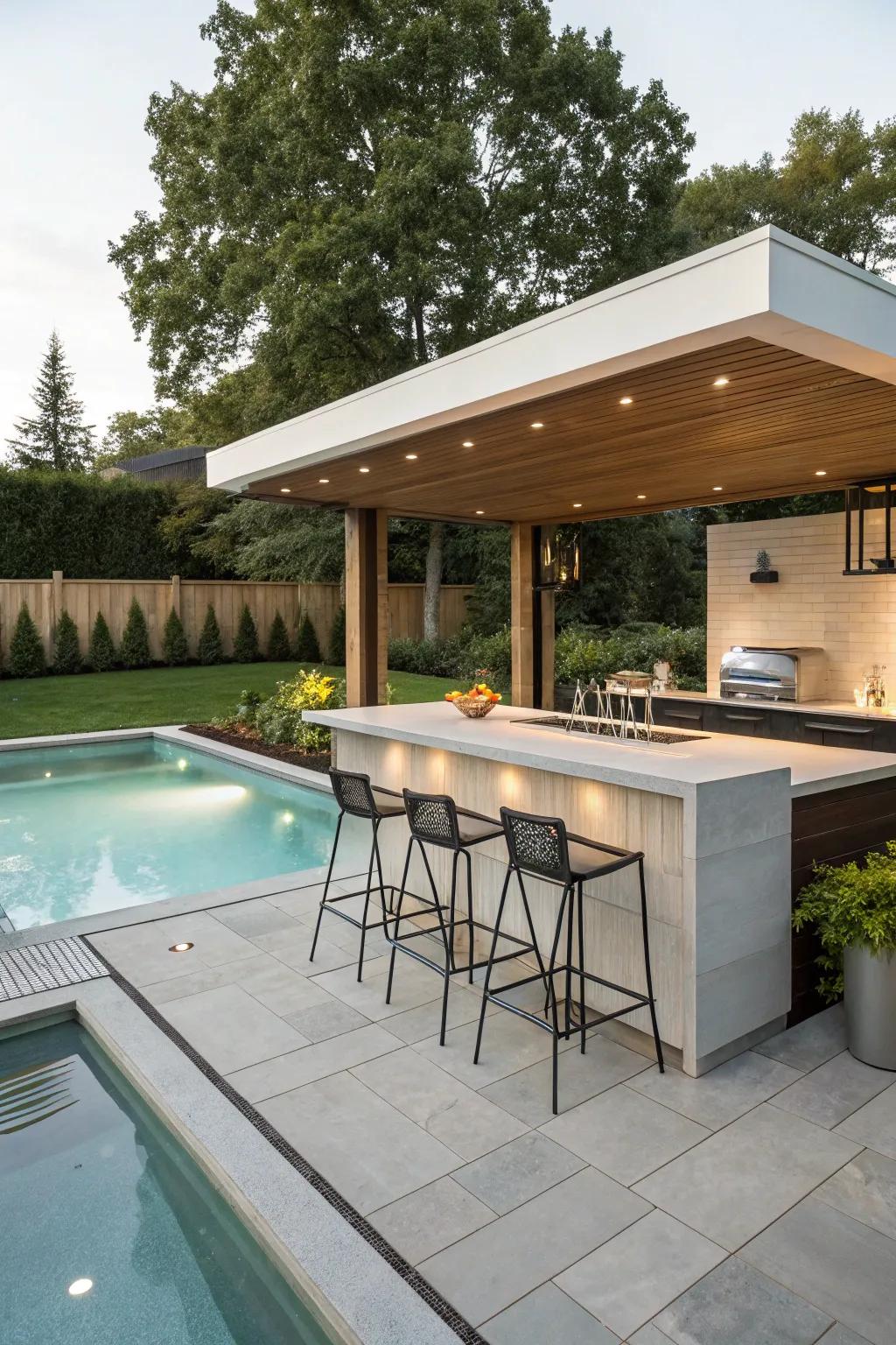 An integrated wet bar flows smoothly with your pool, giving a simplified look.