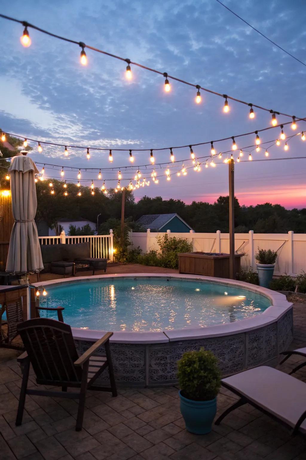 Festoon lights append a hint of enchantment to nocturnal dips.