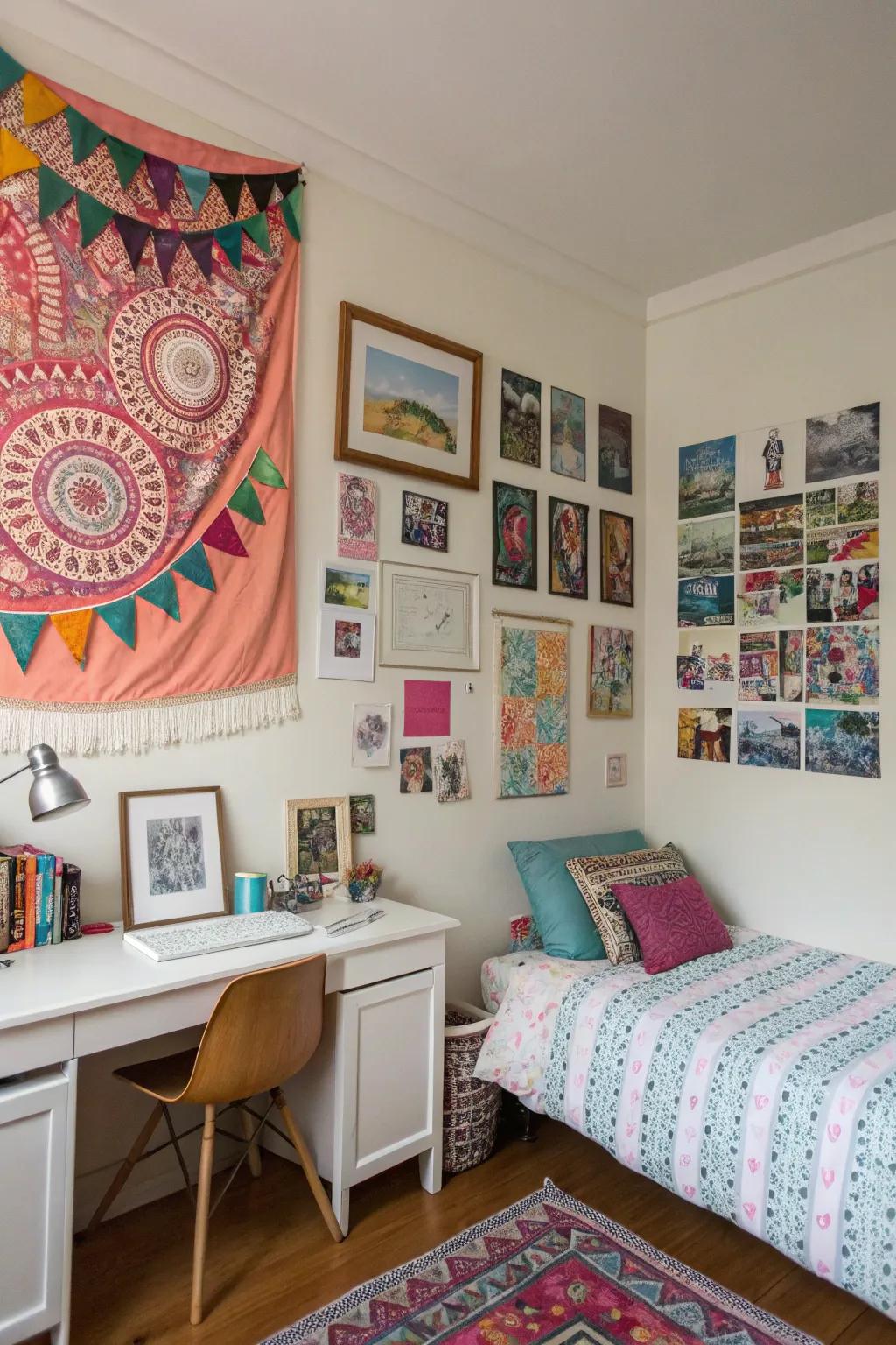 A customized gallery wall, imbuing unique charm into the room.