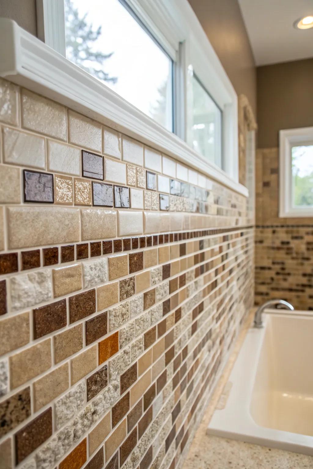 Combining materials such as ceramic and glass adds texture to your bathroom.