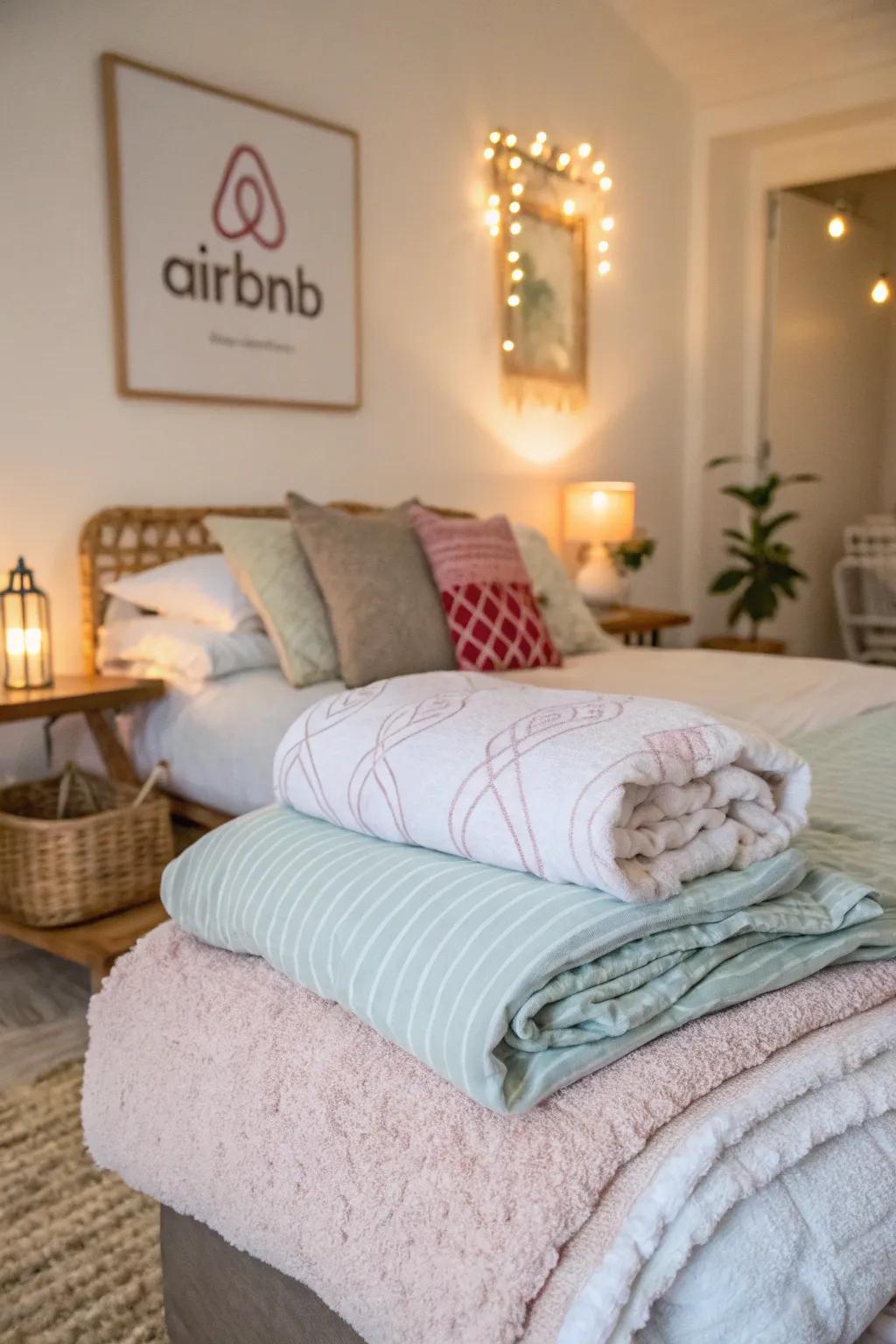 Comfortable bedding is key to a restful night's sleep in an Airbnb.
