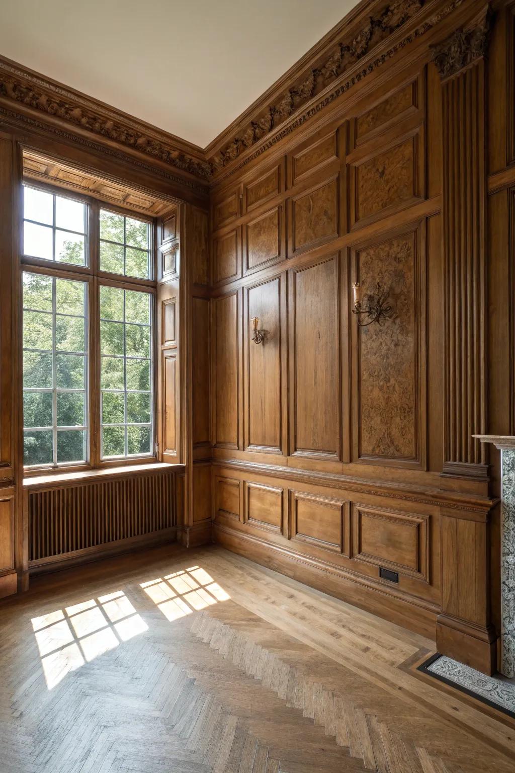 Wood accents infuse a colonial-style space with coziness and texture.