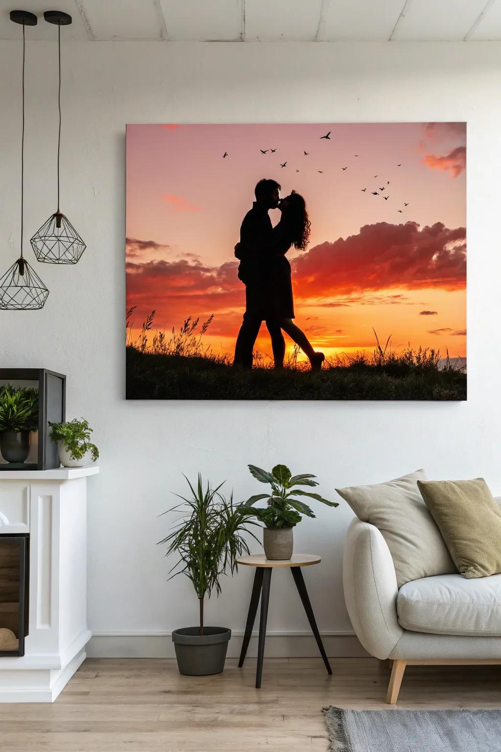 A silhouette painting immortalizes enduring affection.