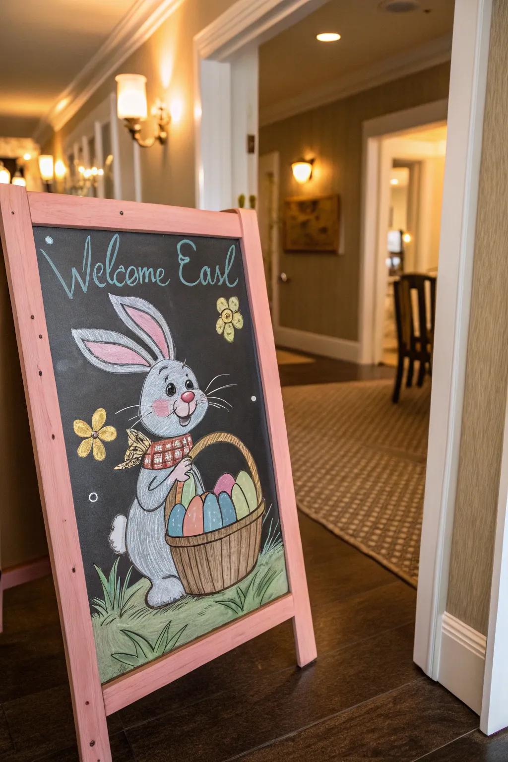 Easter bunny welcomes you with spring charm.