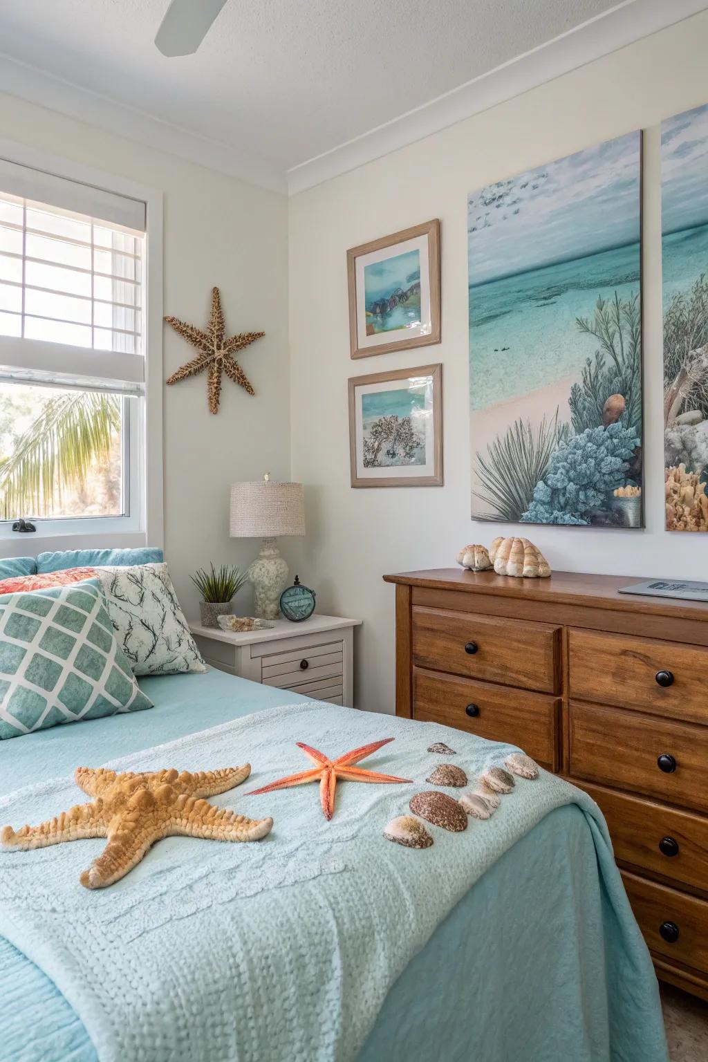 Coastal decor transports the beach into your bedroom.