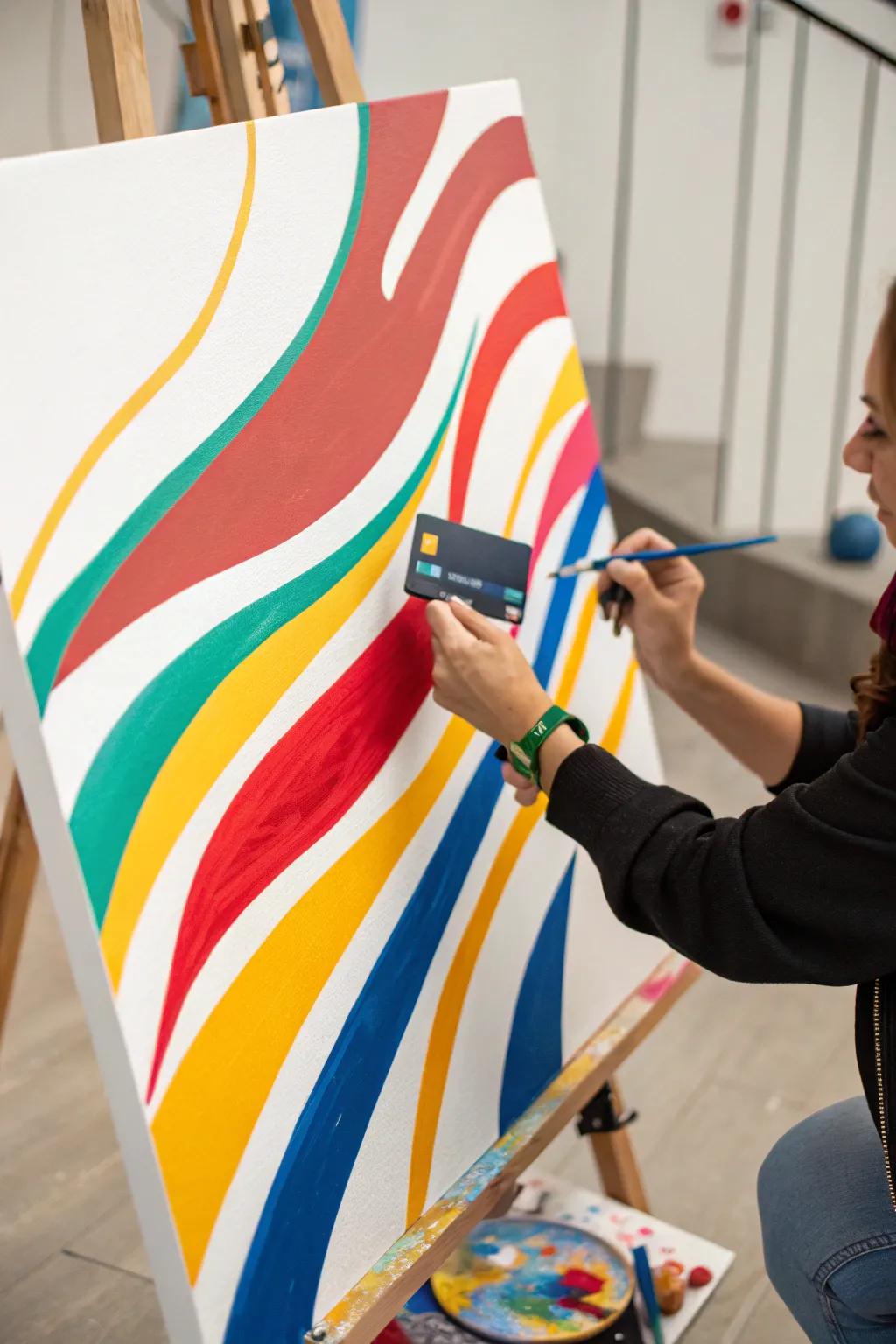 Employ a credit card to fashion dynamic, sweeping lines across your canvas. <strong><em>Sweep into style!</em></strong>” loading=”lazy” class=”pimg”>
	</picture><figcaption>Employ a credit card to fashion dynamic, sweeping lines across your canvas. <strong><em>Sweep into style!</em></strong></figcaption></figure>
<p>An old credit card can become your next go-to implement! Distribute paint across your canvas using brisk, sweeping gestures for an effortlessly stylish backdrop featuring dynamic strokes. <strong><em>Chic and simple!</em></strong></p>
<h3>Might be a good match:</h3>
<ul class=