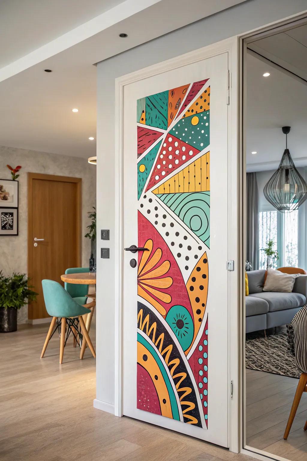 An abstract art door that injects a modern and creative vibe into any room.