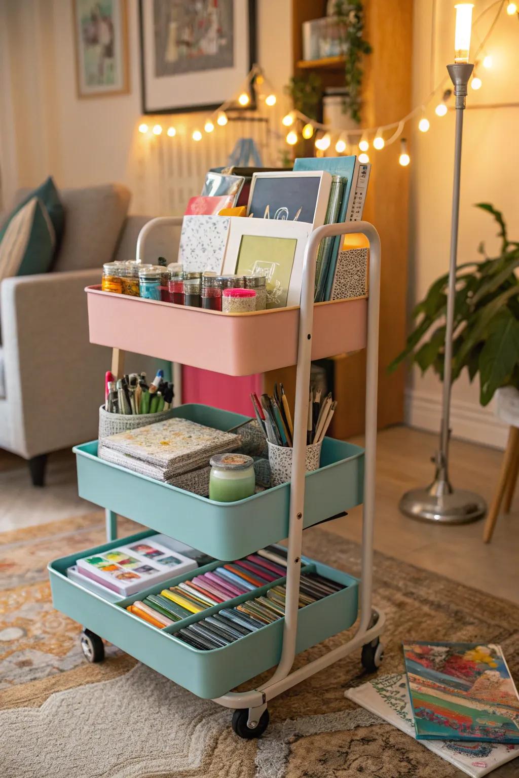Portable art trolleys offer flexibility and easy access to your materials.