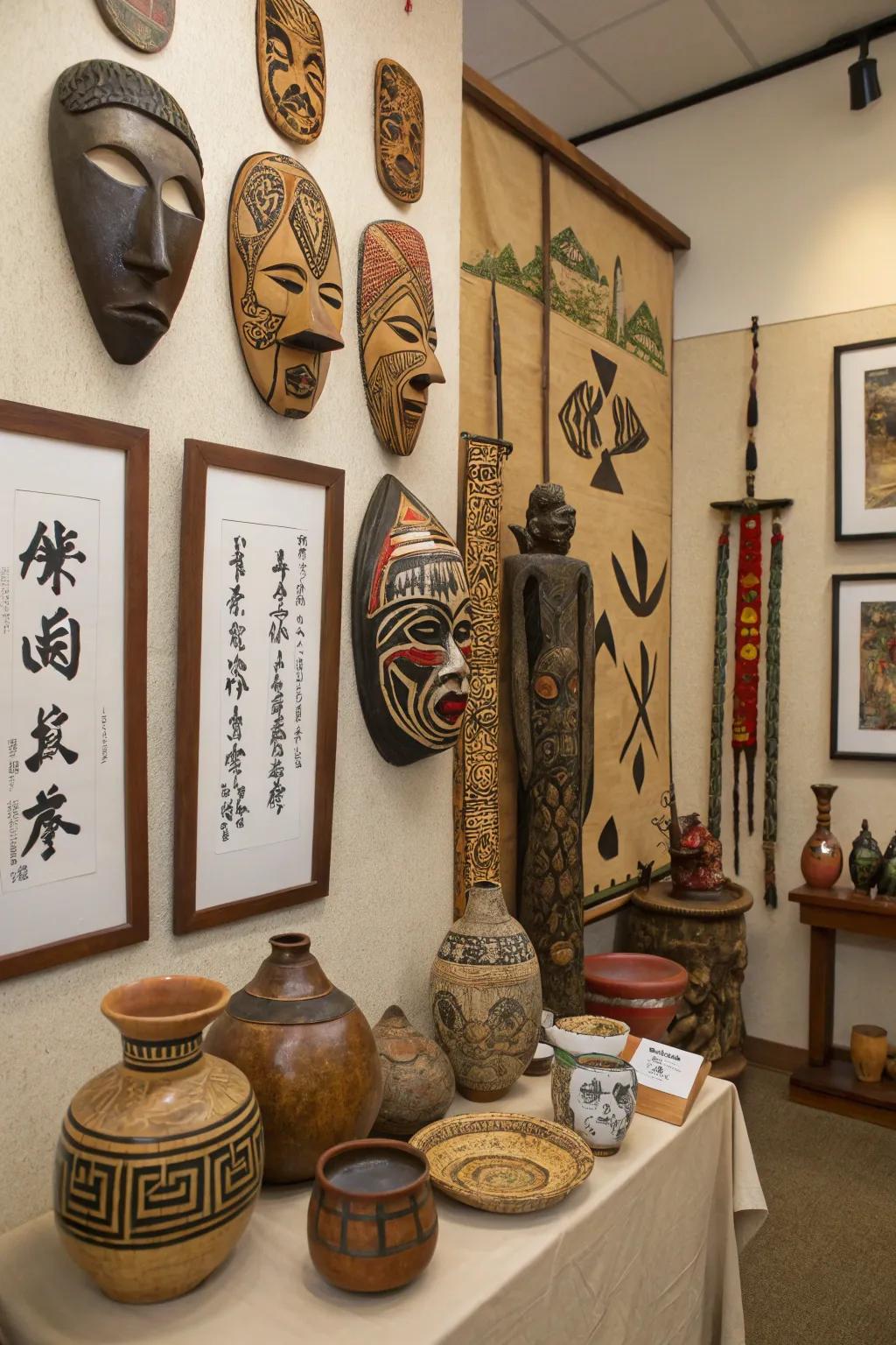 A celebration of world cultures through varied art pieces.