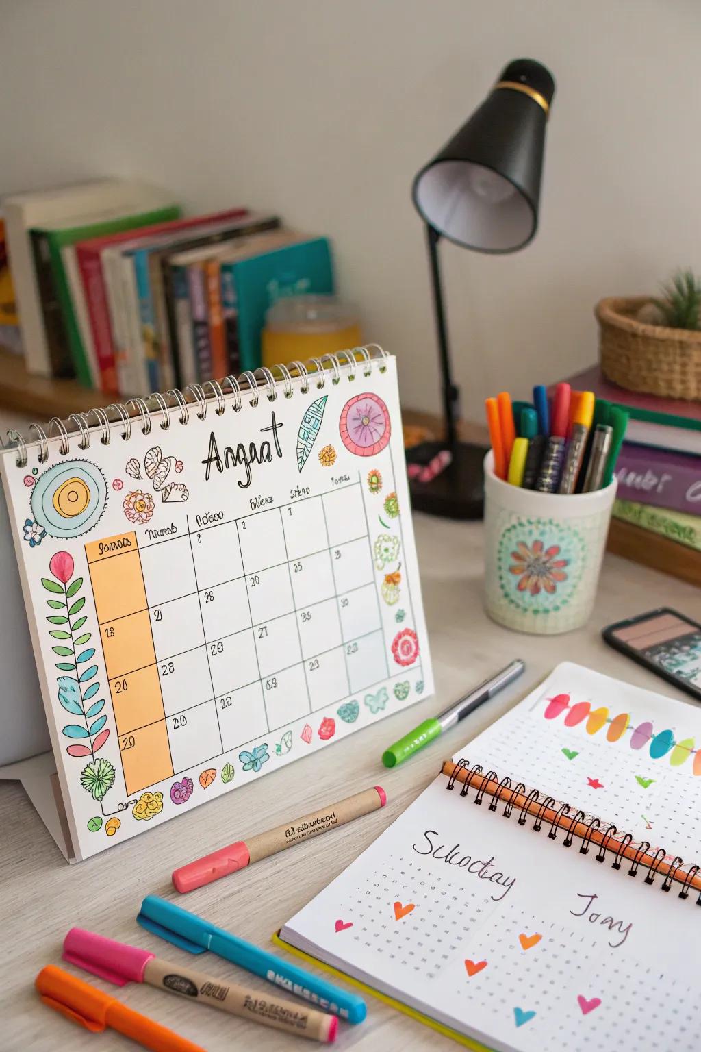 Add personality to your calendar with freehand sketches for a touch of creativity.