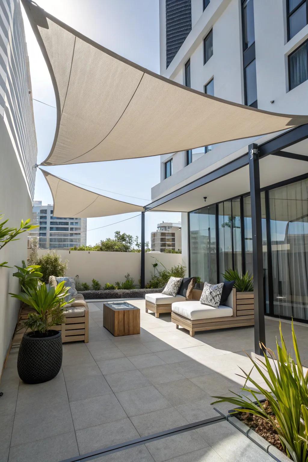 Incorporate a modern feel with elegant triangle sunblockers.