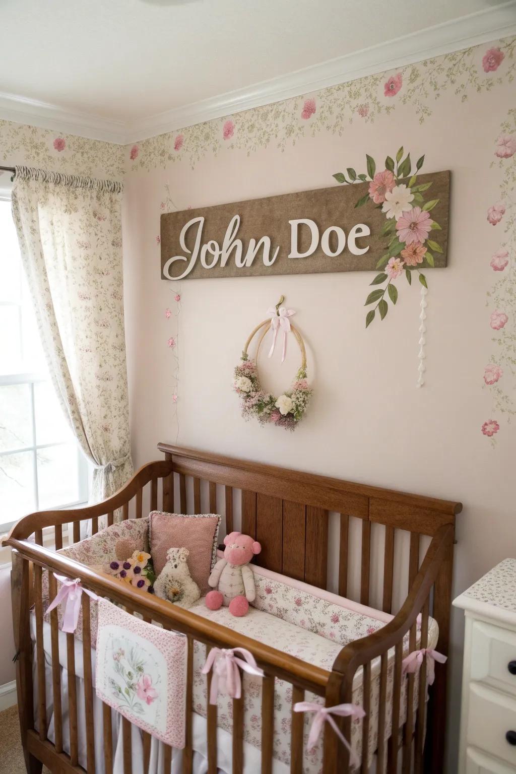 Personalized decorations add a special touch to the nursery.
