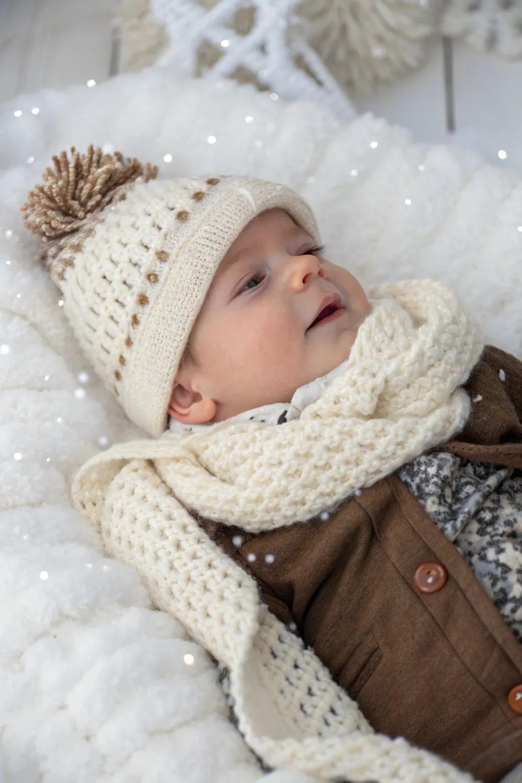Seasonal outfits contribute a charming accent to monthly photos.