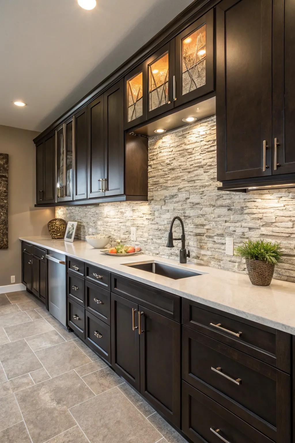 Introduce enhanced depth with textured stone finish tiles.