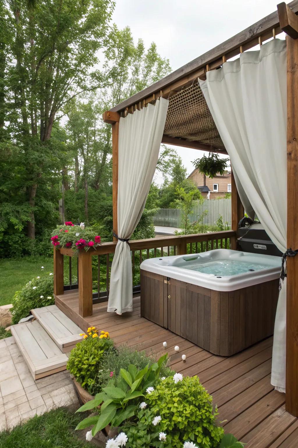 Exterior drapes introduce an elegant touch while ensuring your privacy.