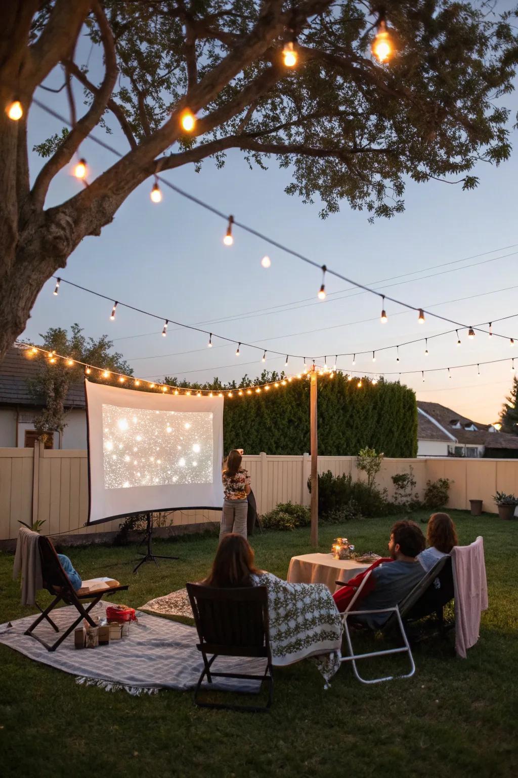 Chain lights incorporate a magical element to your backyard movie setting.