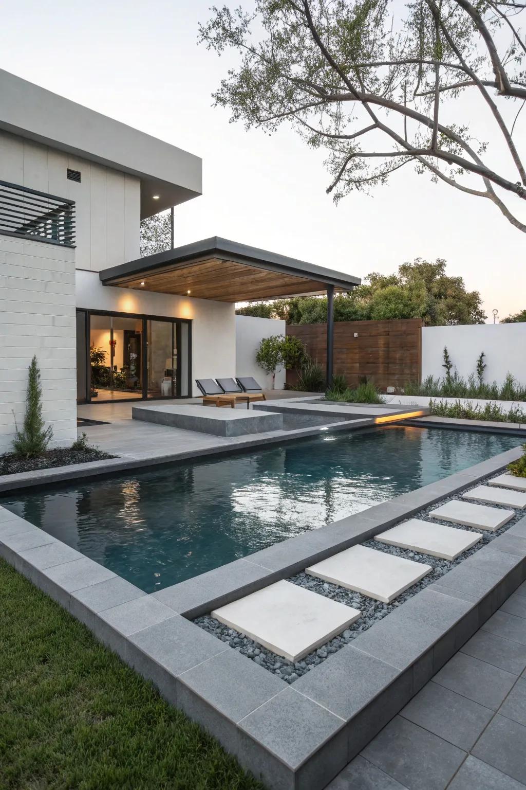 An elegant and contemporary pool design with geometric flair.