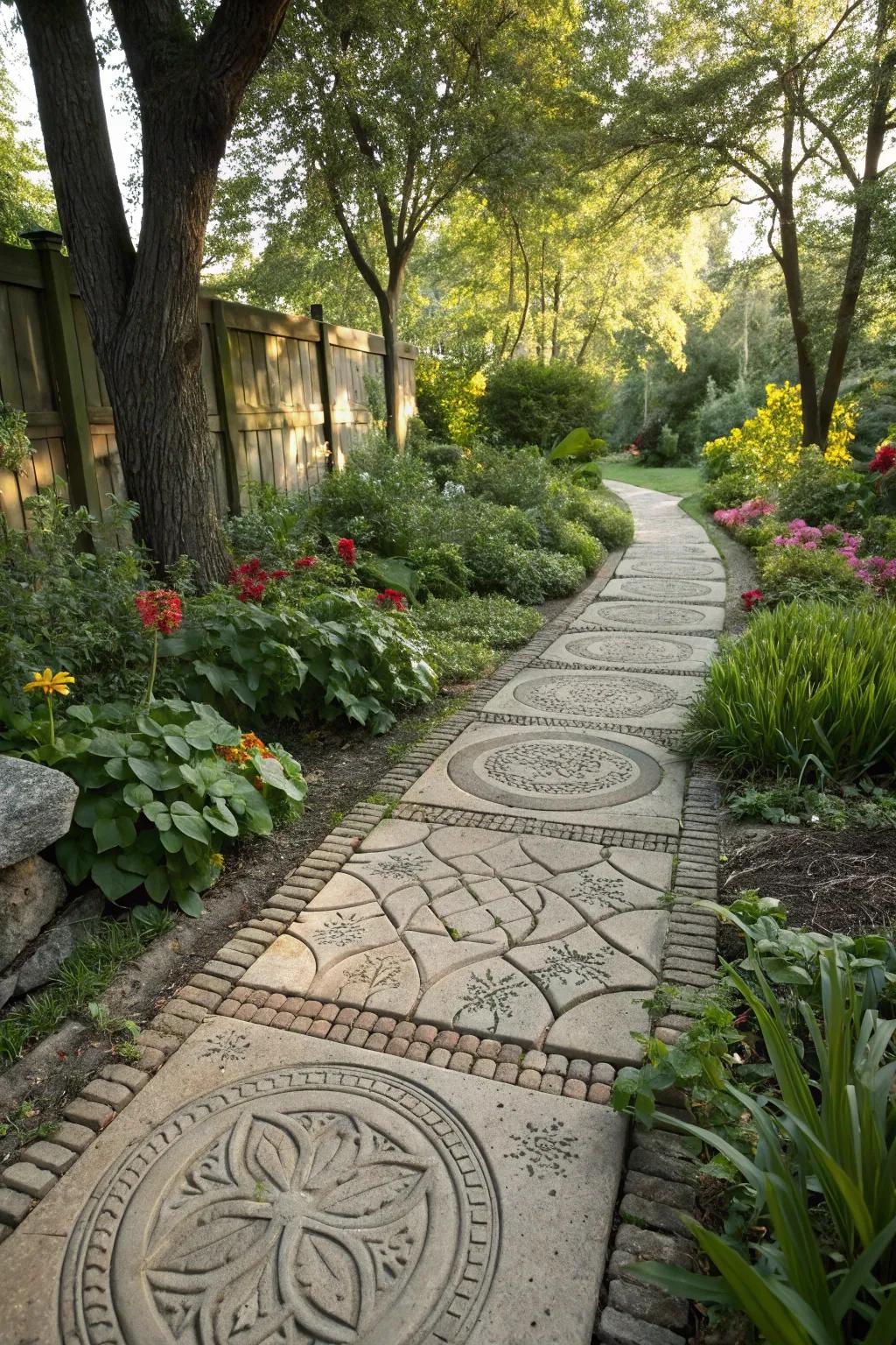 Paver patterns bring charm and functionality to garden walkways.