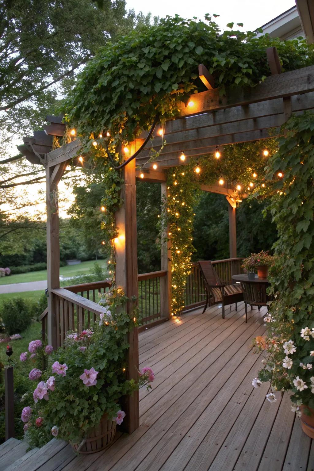 A garden structure provides shade and a hint of elegance.