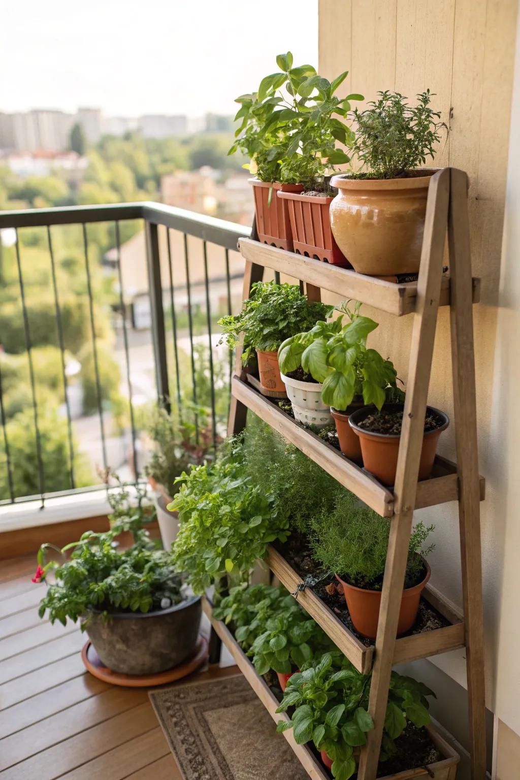 A tiered plant stand elegantly displays your herb selection.