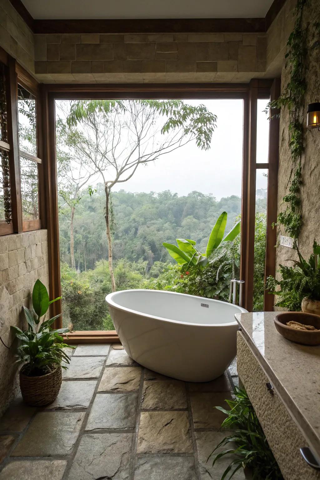 A detached tub situated to appreciate organic views.
