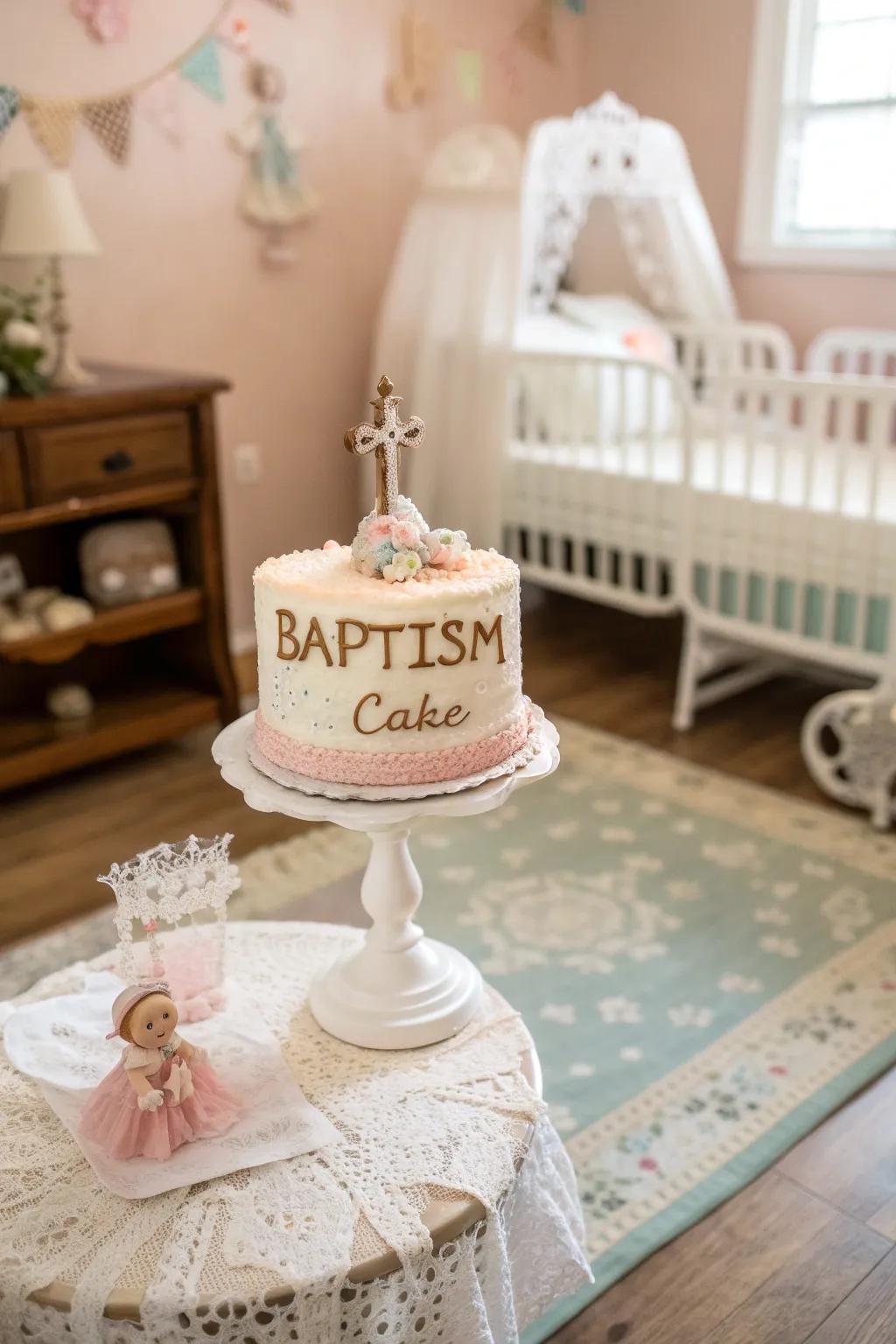 A cake personalized with elegant script of the child's name.