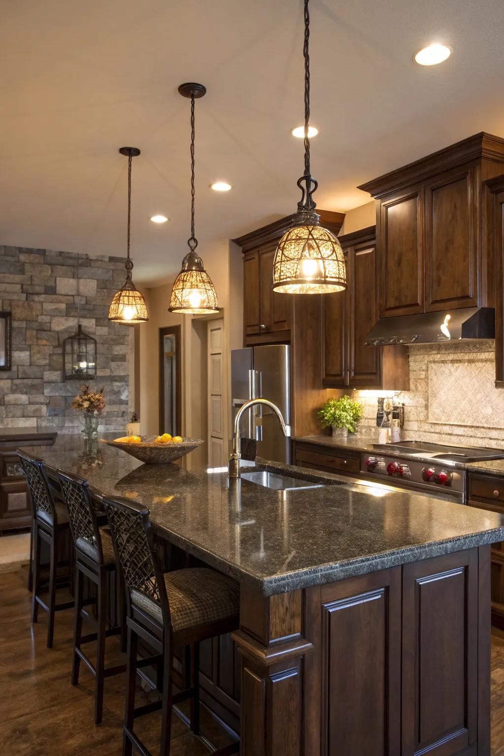 Lighting adds a touch of elegance and warmth to your bar island.