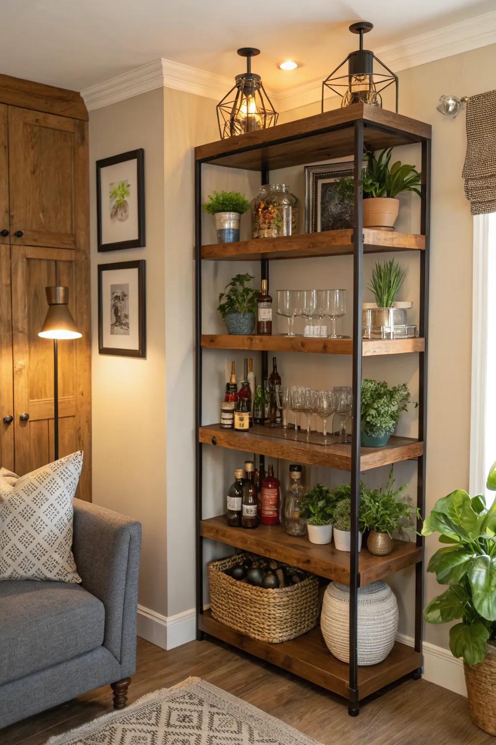 Turn nooks into fashionable bar exhibits.