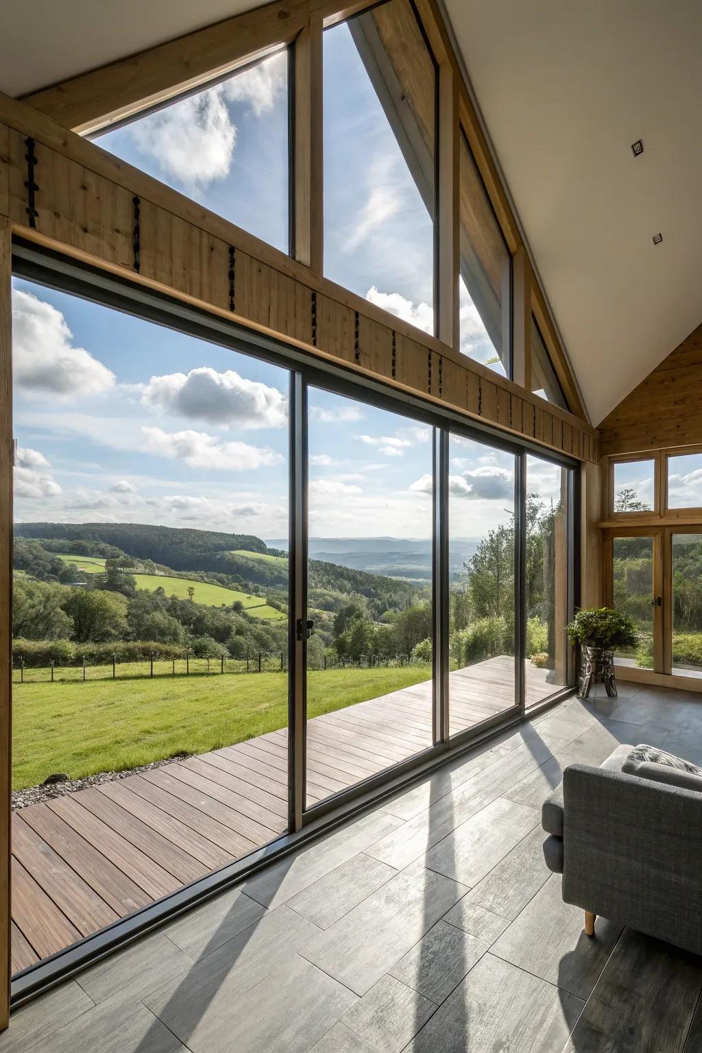 Big windows brighten up barn rooms with natural light.