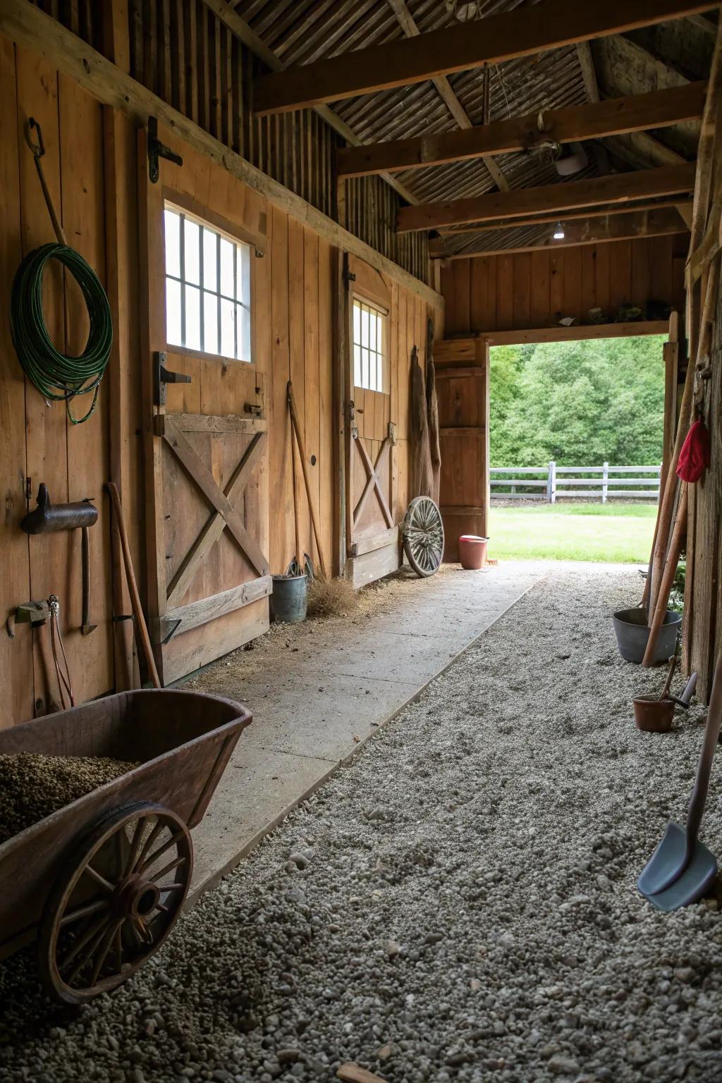 Gravel floors offer a seamless natural look combined with superior drainage.