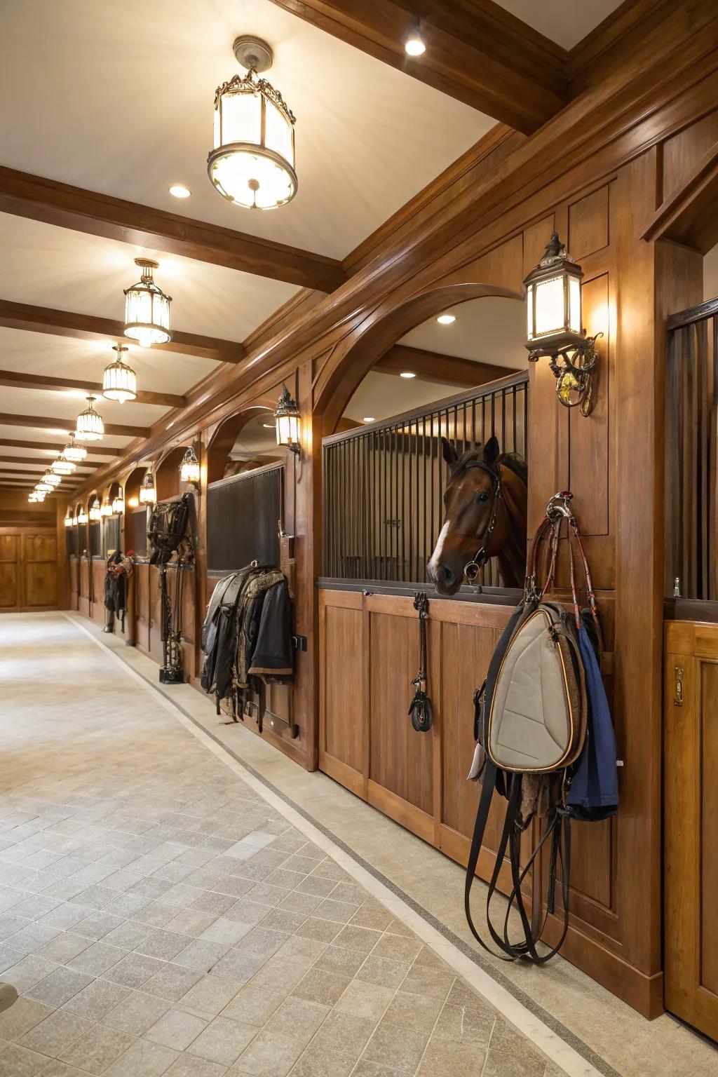 Refined equestrian facilities combine practicality with high-end design elements.