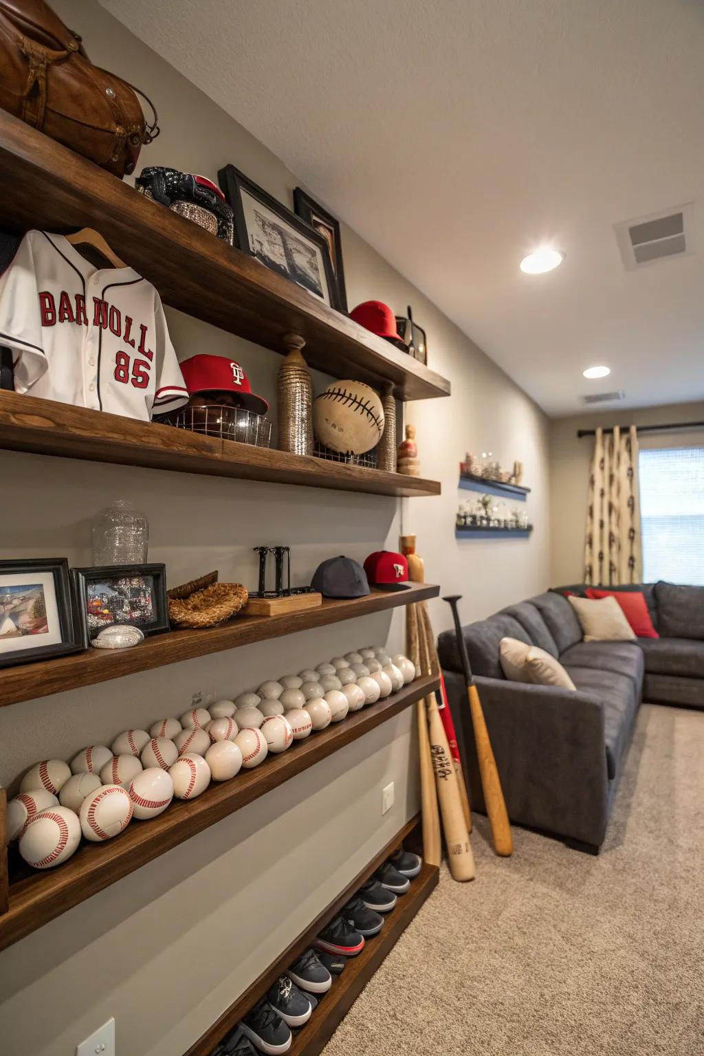 Show off your prized baseball possessions with inventive shelving designs.