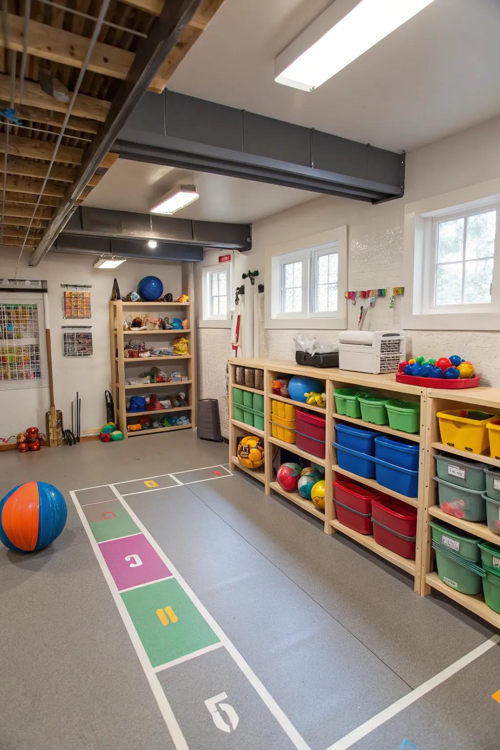 Segmenting the basement boosts both its utility and how well it's organized.