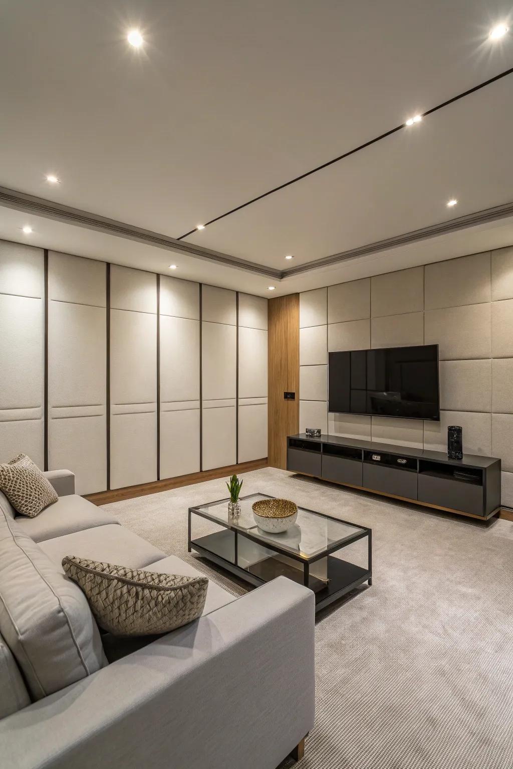 Flat panels provide a modern, minimalist look ideal for contemporary basement designs.