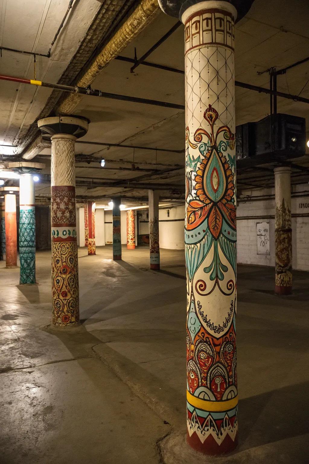 Creative painted designs turn columns into works of art.