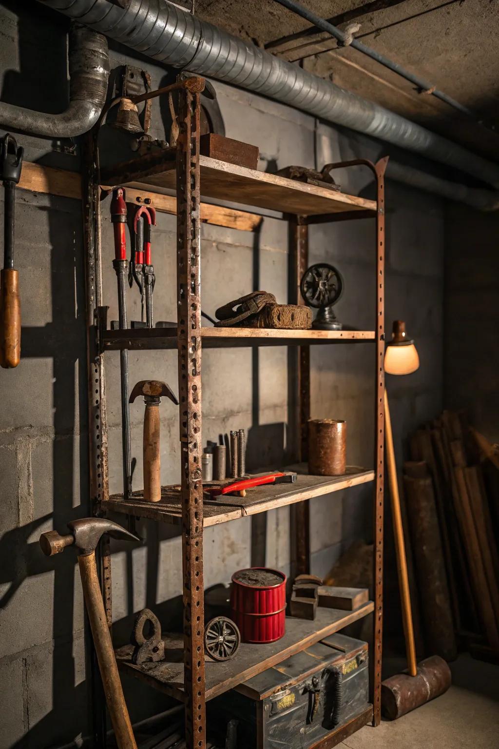 Heavy-duty storage is made possible by industrial pipe shelving, which is both beautiful and strong.