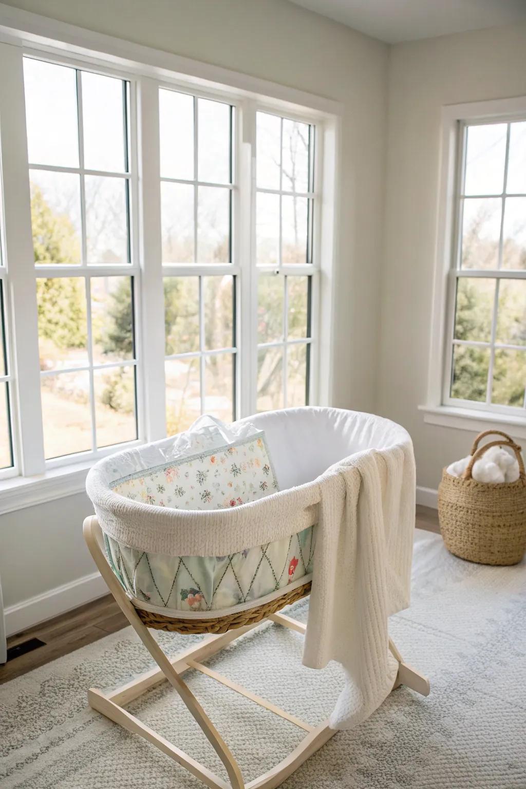 A minimalist bassinet ideal for a modern nursery.