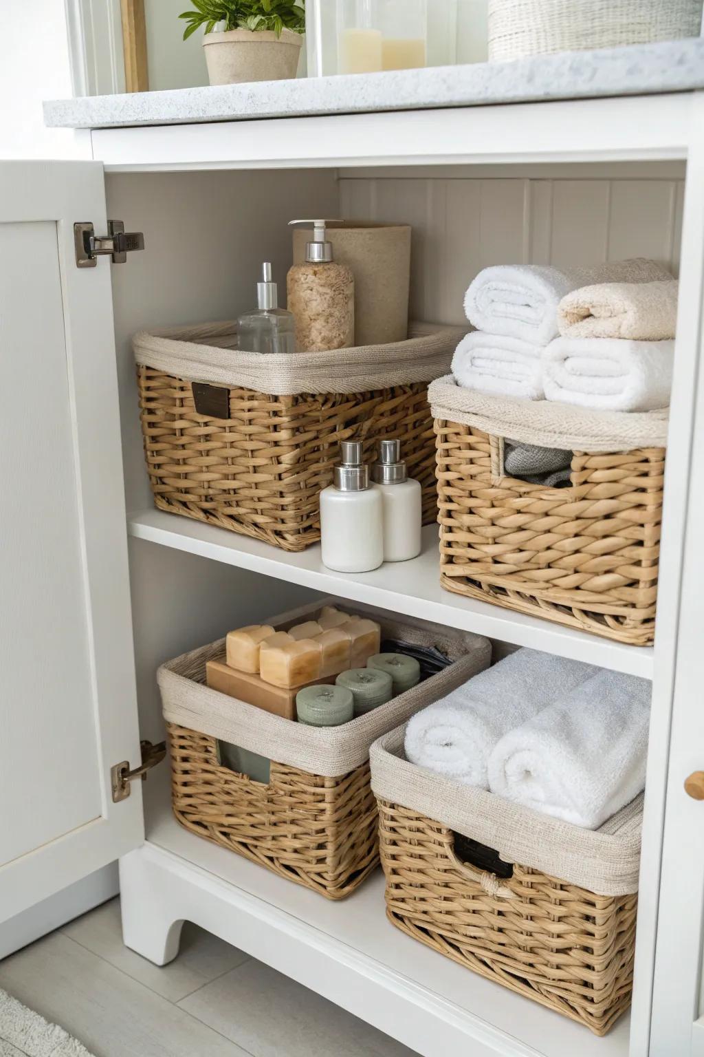 Boxes bring a sense of order and a touch of style to your bathroom.
