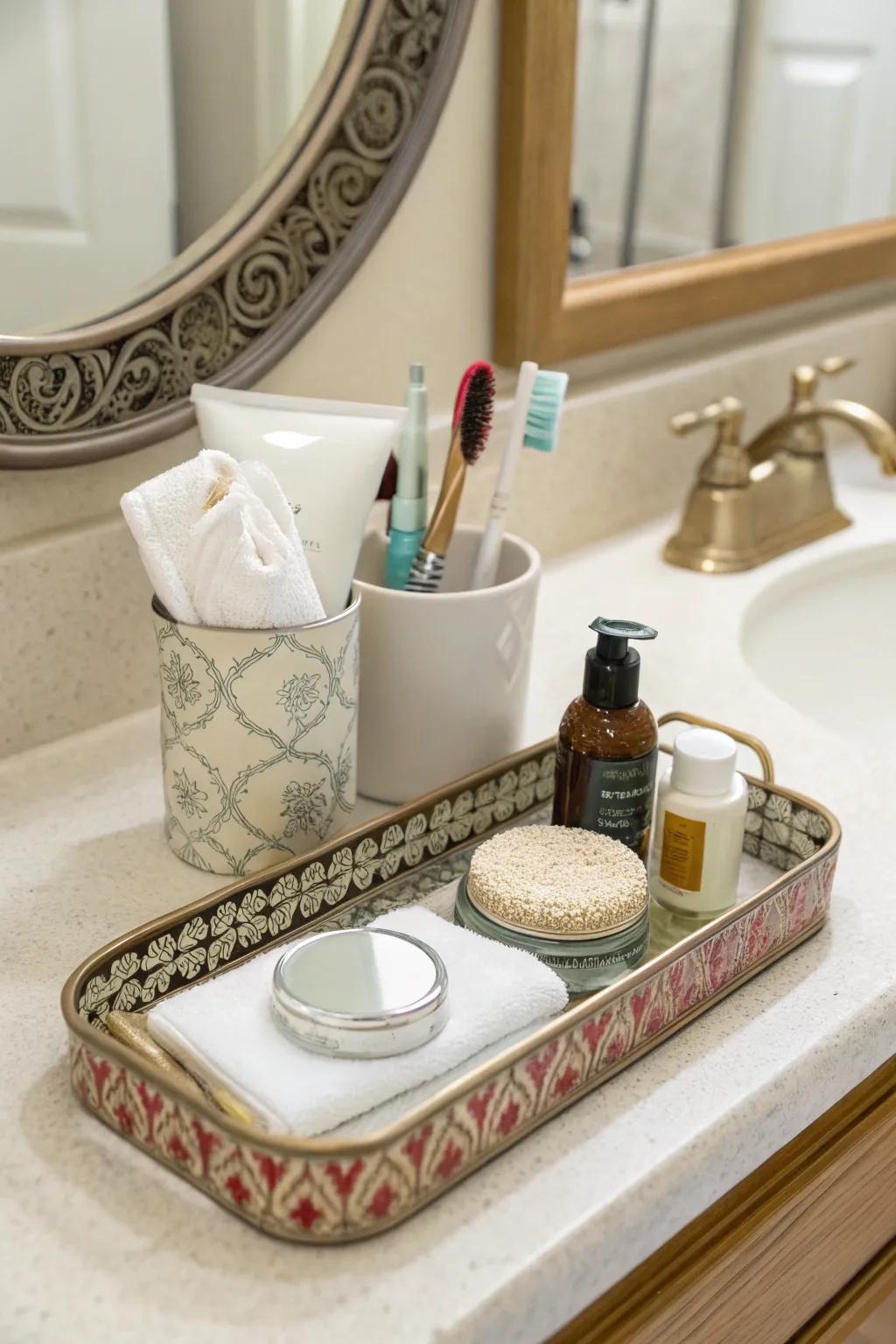 A tray ensures essentials stay organized and stylish.