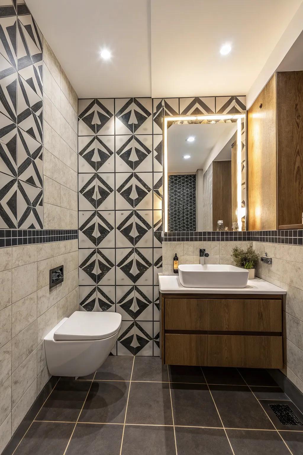 Opposite colors add drama and dimension to bathroom designs.