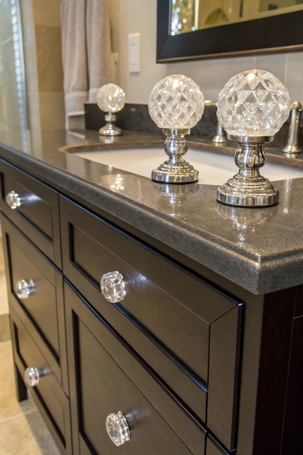 Bejeweled knobs add a classic sparkle to any vanity.