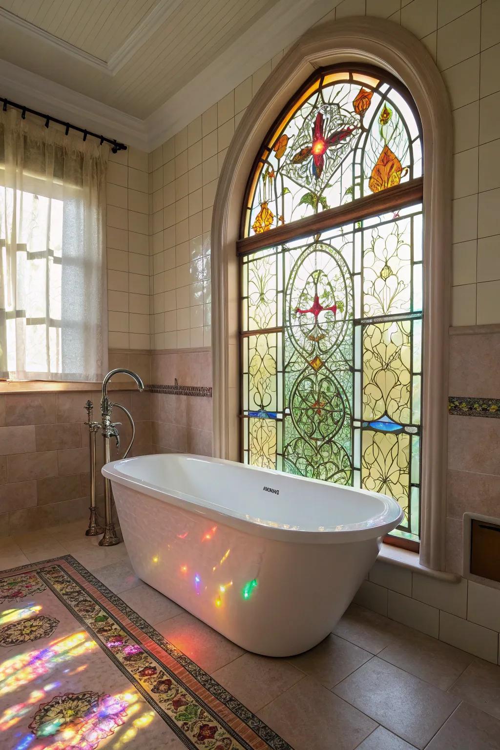 Colored glass enhances a bathroom with elegance and vibrant colors.