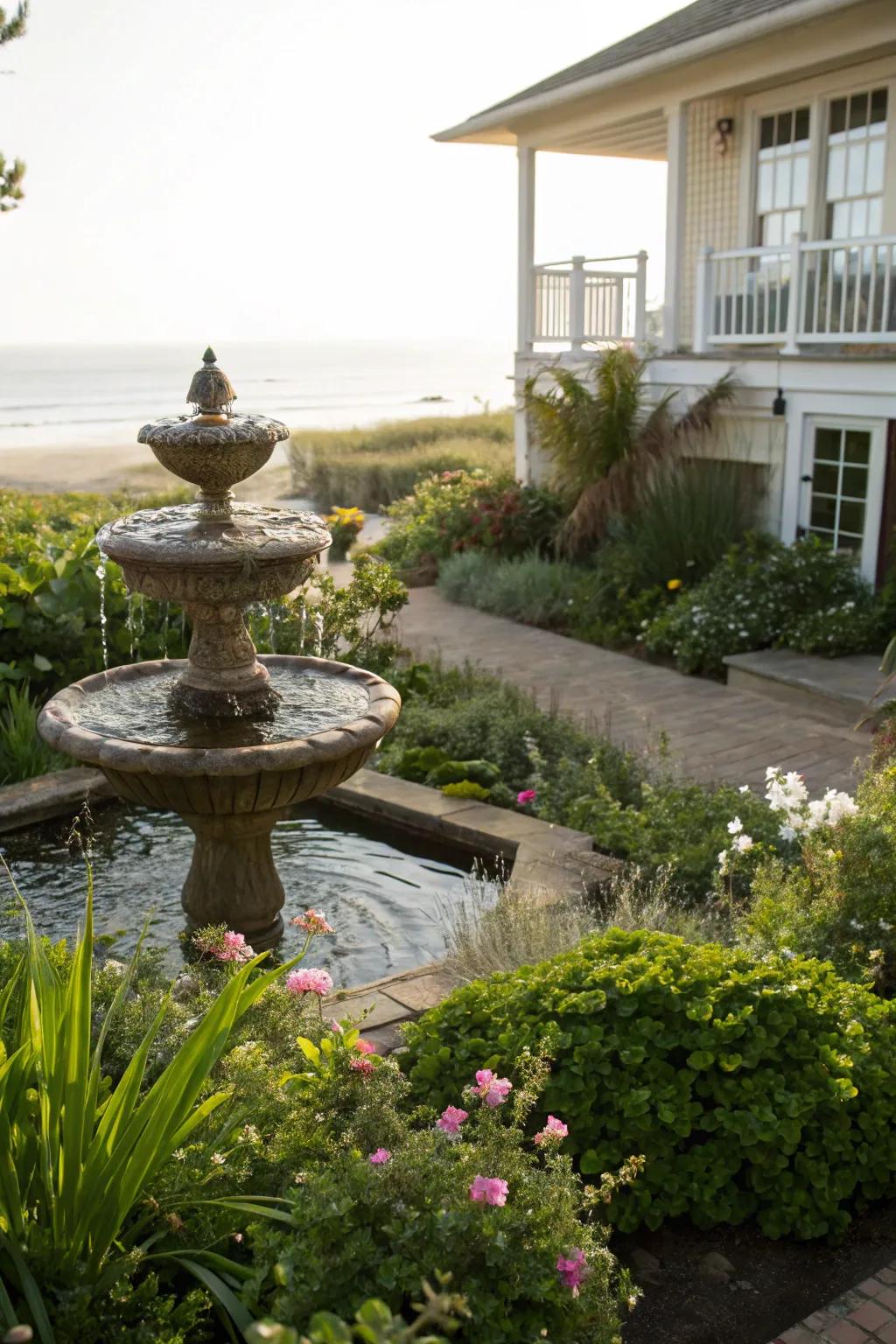 A gurgling water element adding peace to the garden.
