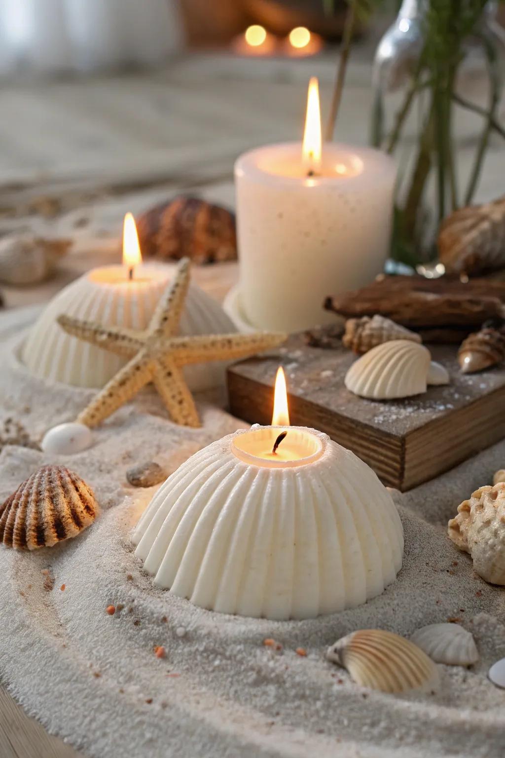 Shell illuminations evoke a gentle glow, whispering hints of the ocean indoors.