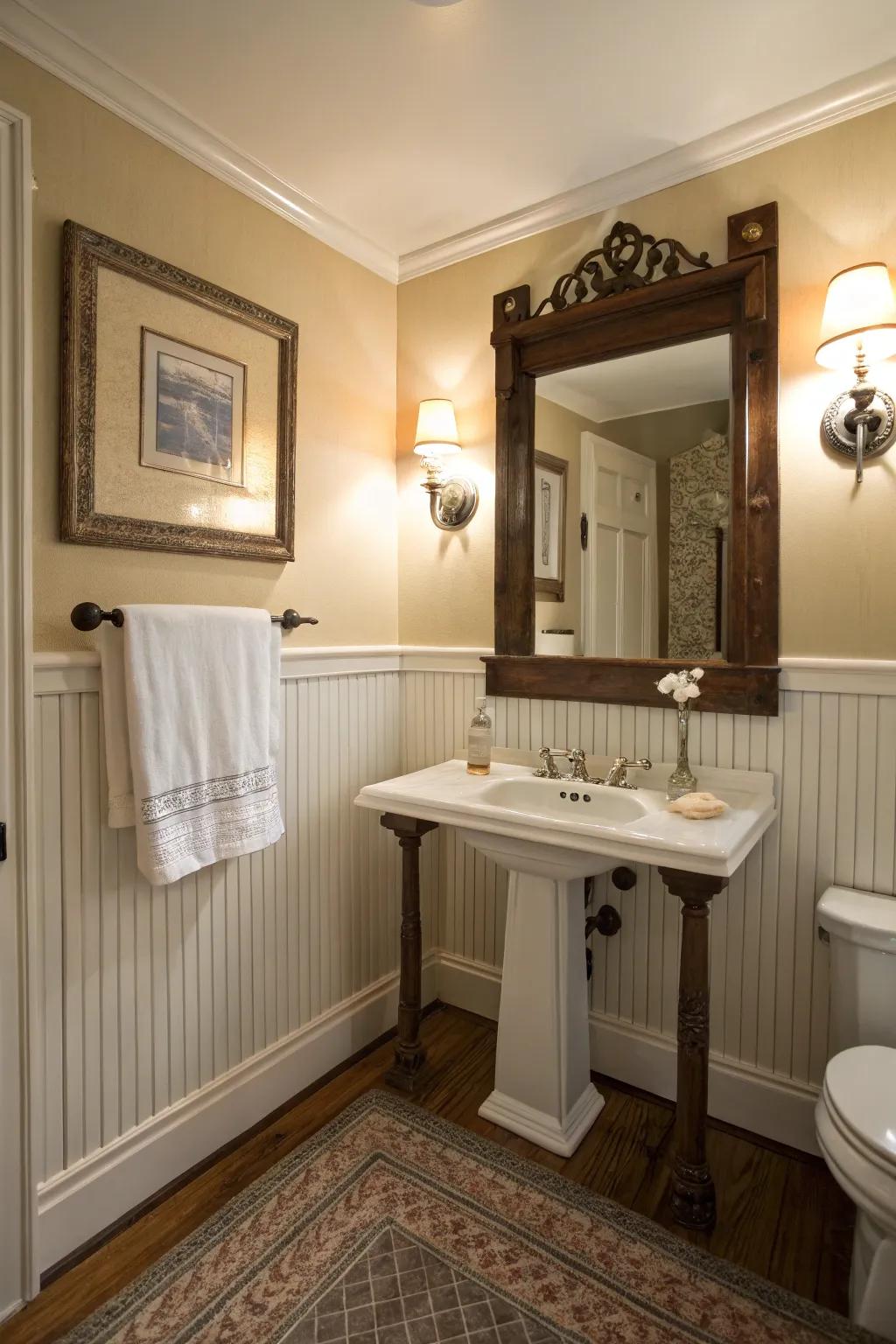 Grooved wall trim enhances elegance in bathrooms.