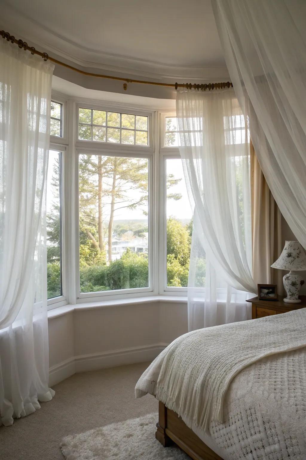 Sheer curtains introduce charm and gentleness to your bay window.