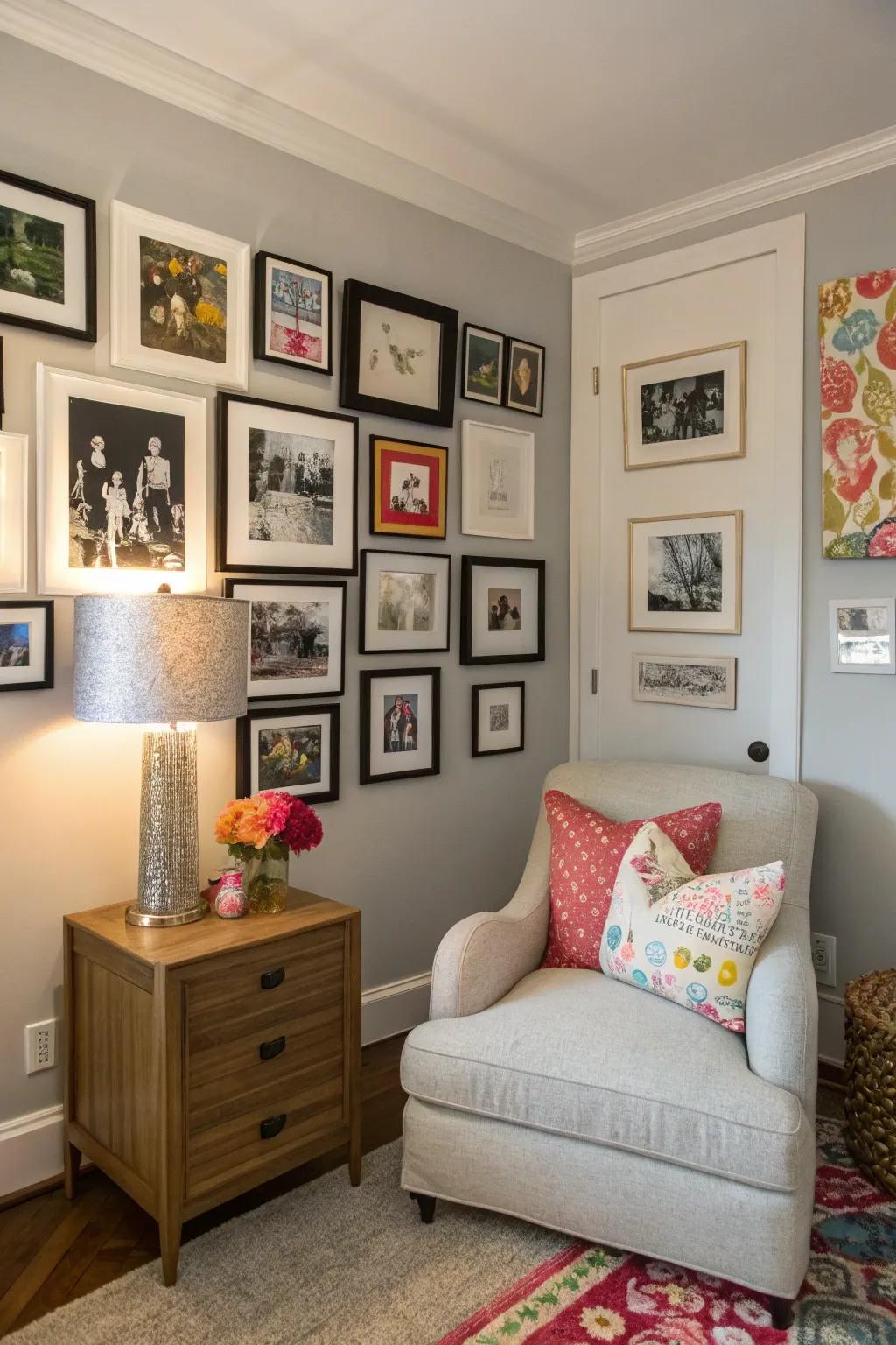 An art wall adds character and style to any corner.