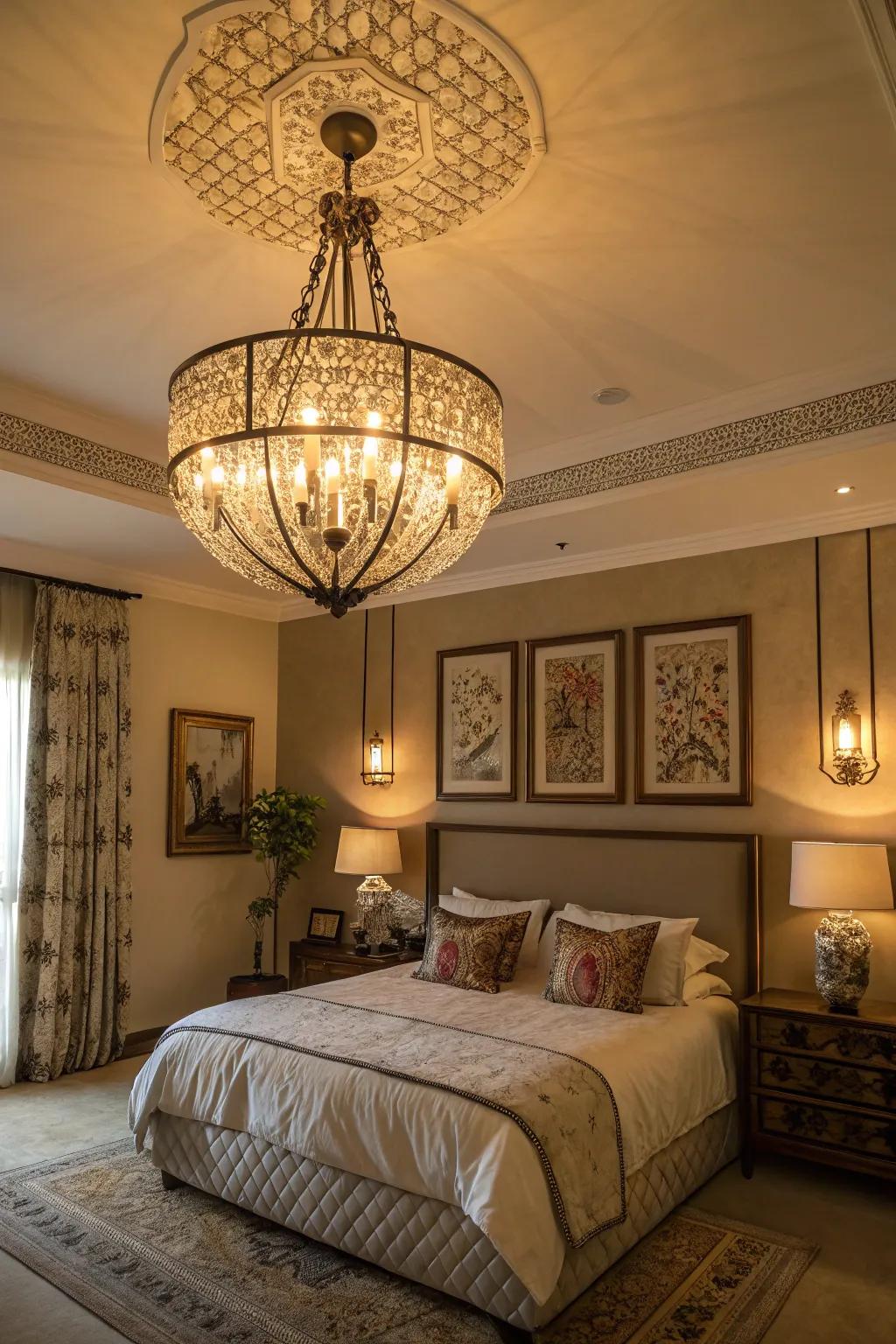 Spectacular lighting infuses both function and style into a bedroom.