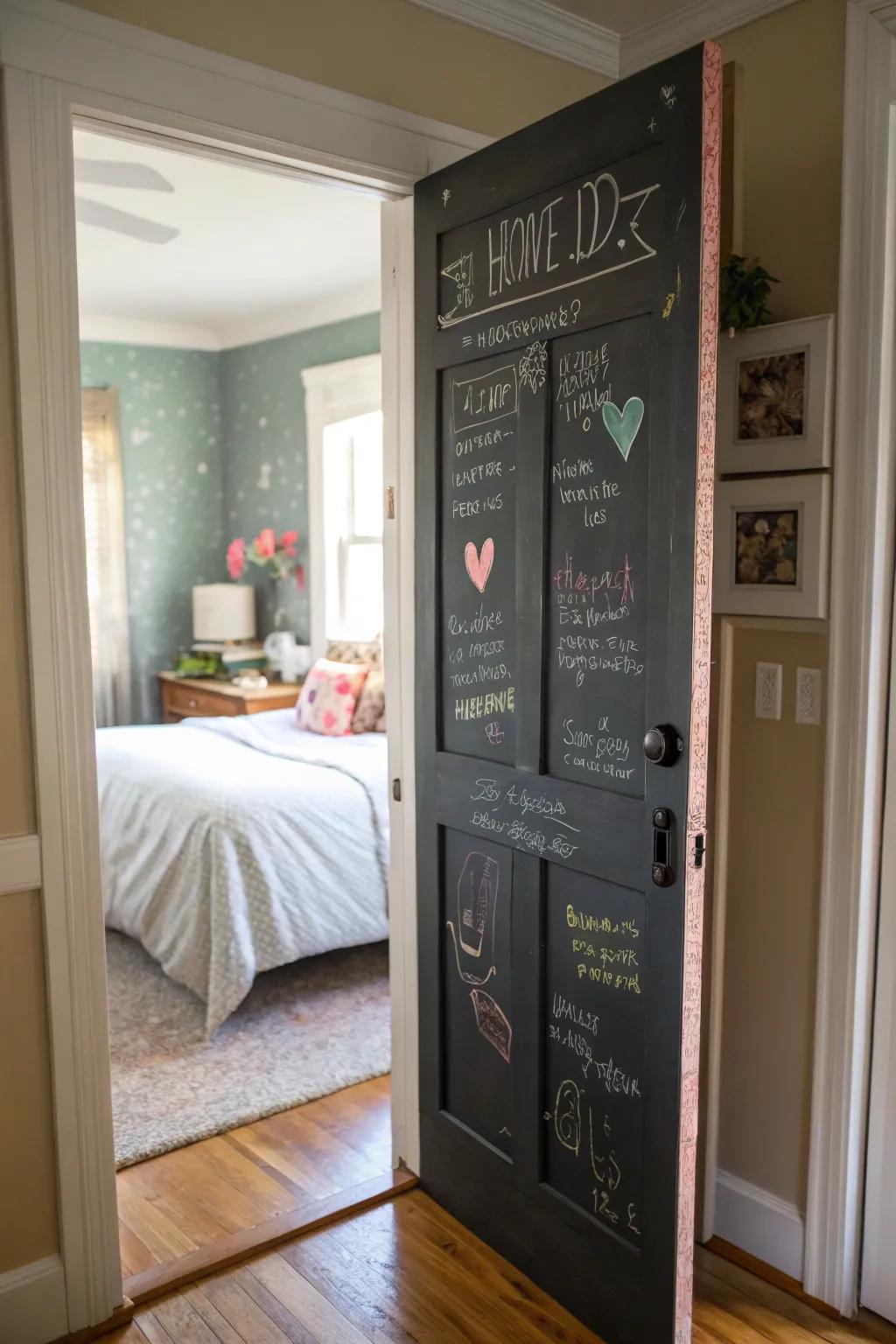 Chalkboard coating turns your door into a space for both creativity and practical use.